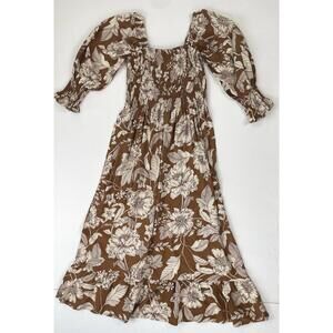 Petal and Pup Byron Cottagecore Smocked Bodice Brown Floral Dress Size 4